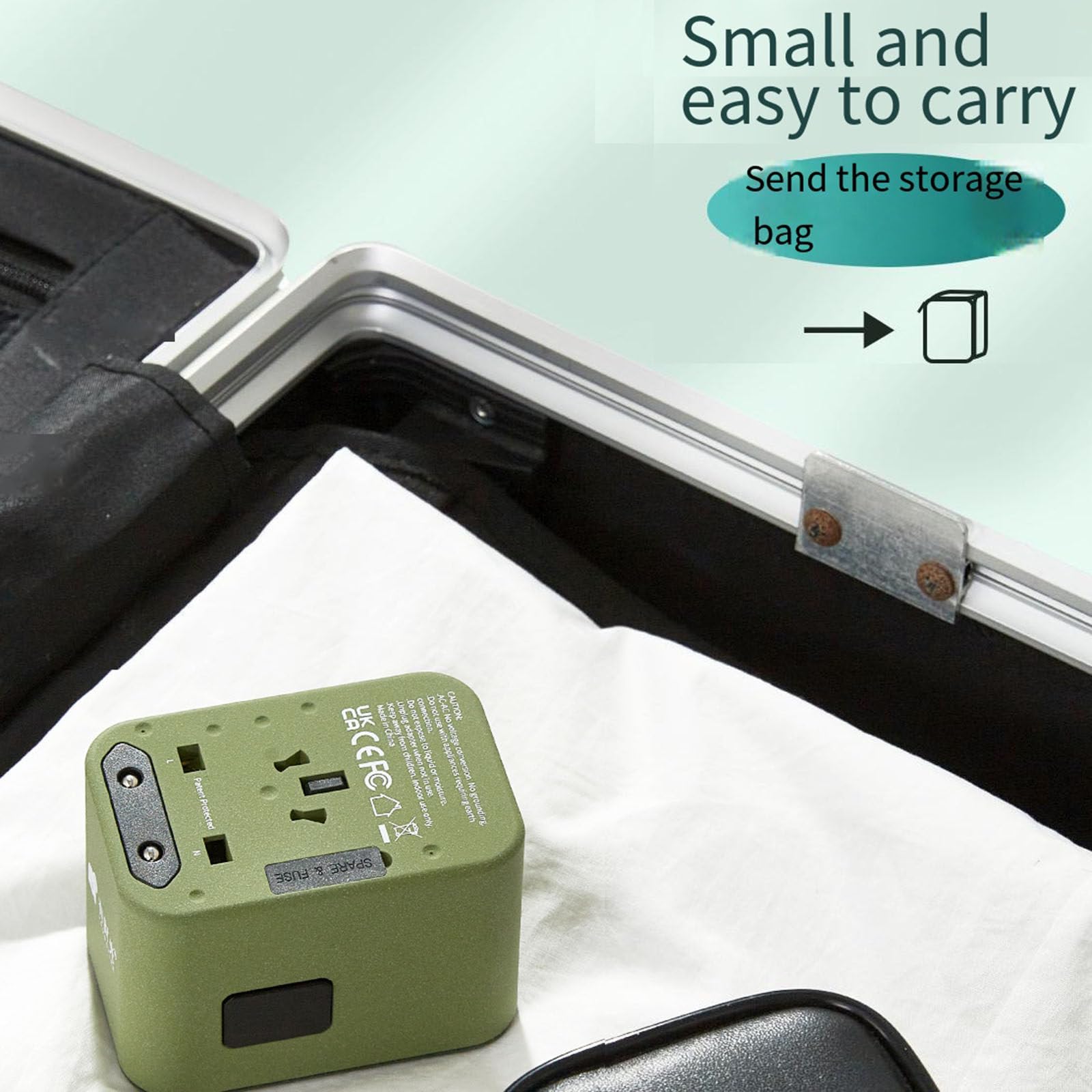 Adattatore da viaggio universale, 3 USB+2 Type-C+1 presa globale+pin universale, un caricabatterie da muro indispensabile per i viaggi globali,Green-TYPE-Cfastcharge