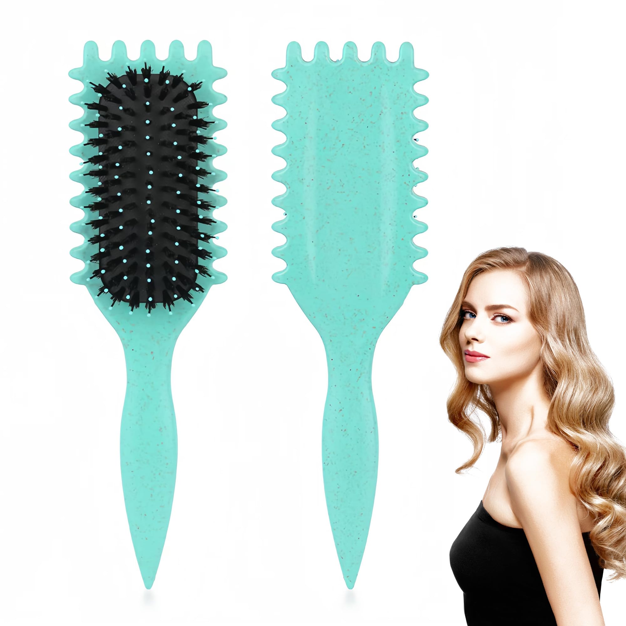 2Pcs Curl Defining Brush, Green Curling Brush, Easy Detangling, Boar Bristle Hair Brush