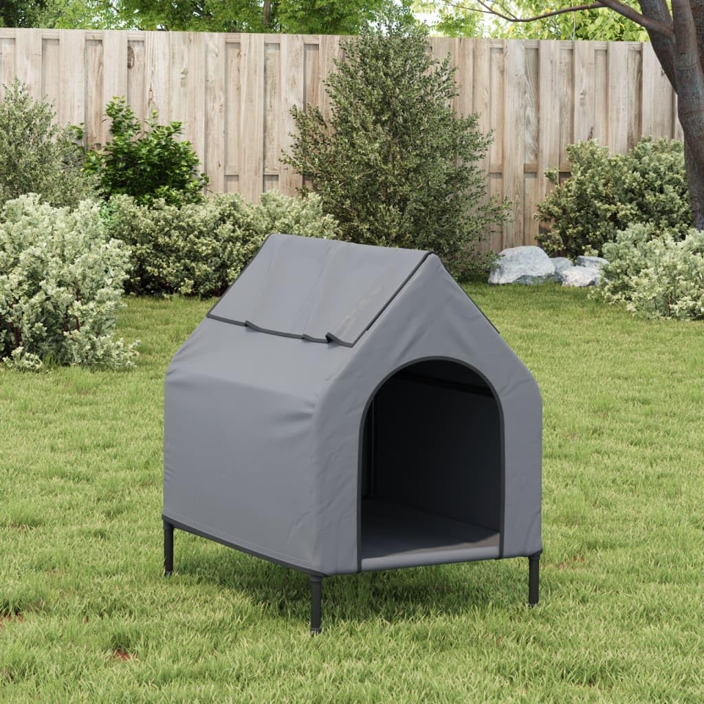 Hundehütte Hellgrau aus Oxford-Gewebe mit Stahlgestell, 90 x 65 x 85 cm, wetterfest und isoliert, faltbar für Outdoor und Indoor, komfortabler Schlafplatz für Hunde und Welpen