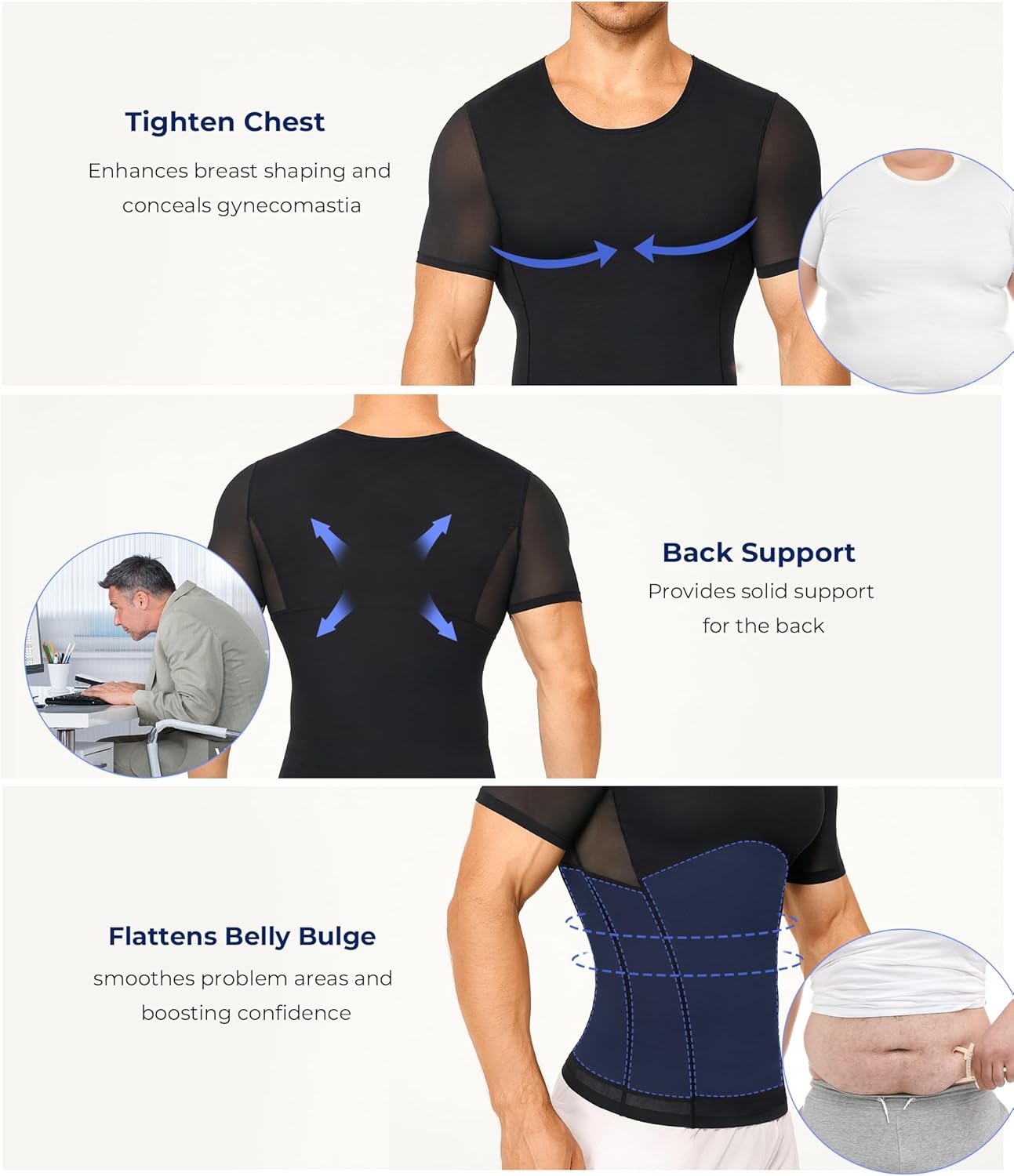TAILONG Short Sleeve Compression Shirt Men - Shapewear Slimming Body Shaper Tank Top Undershirt Workout Shirts