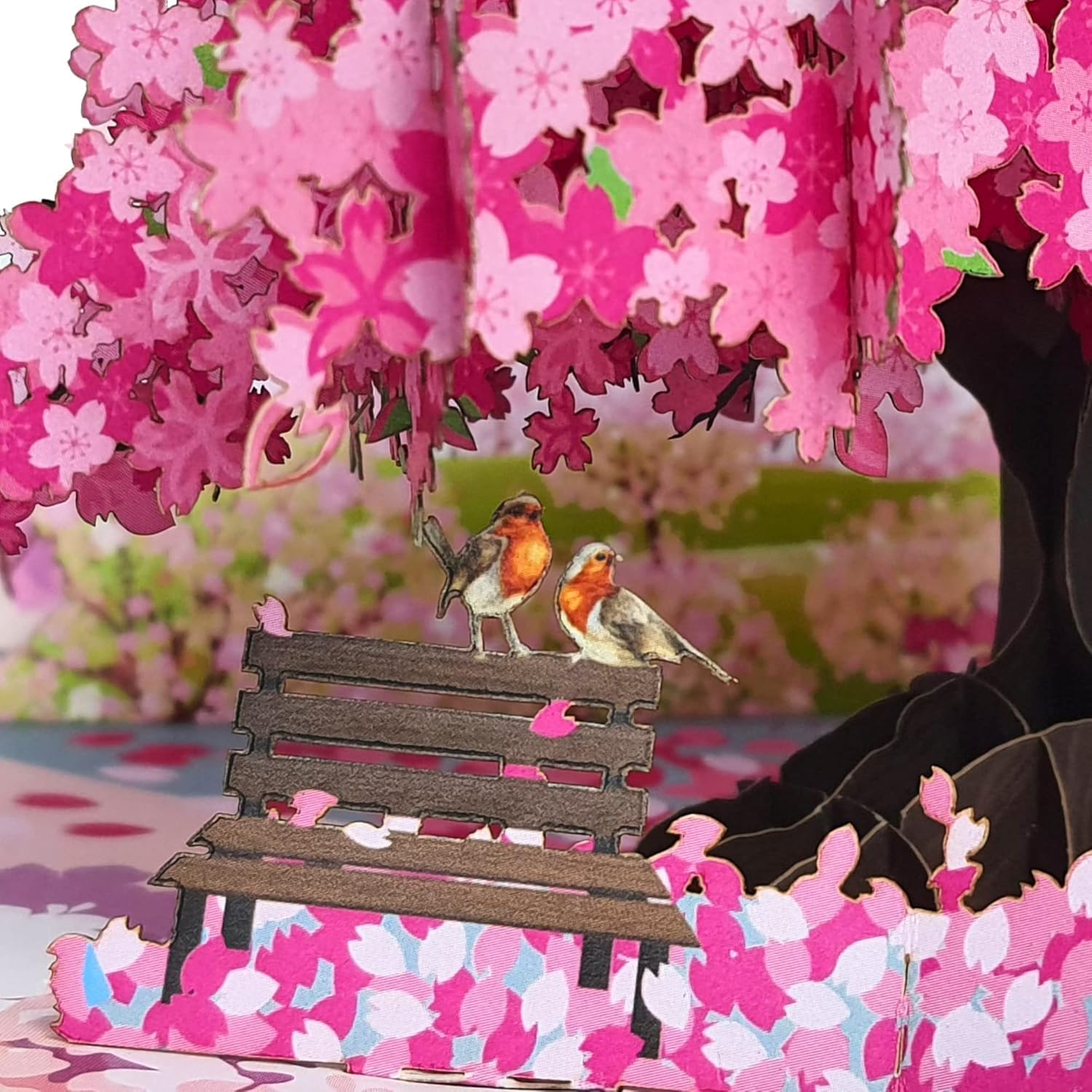 3D Pop Up Valentines Day Card Cherry Blossom Tree with Couple Bench & Birds - Romantic Valentine Pop Up Card for Wife, Girlfriend, Nature Lovers - Anniversary Birthday - Image 3