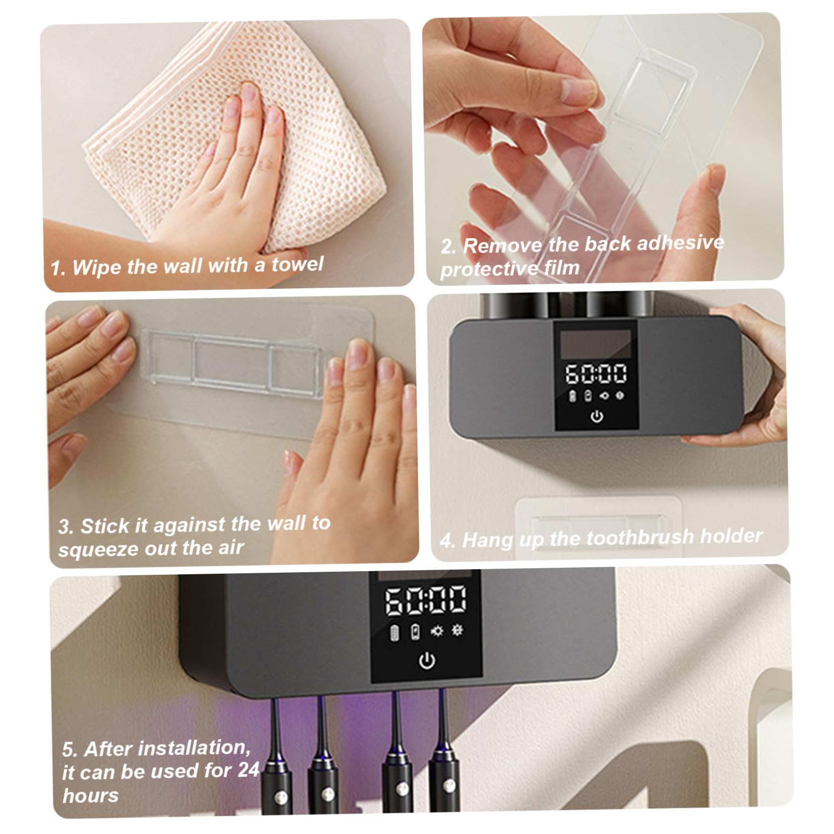 Soporte Inteligente para cepillos de Dientes, 2 Tazas, Soporte para cepillos de Dientes con energía Solar, con 4 Ranuras y dispensador de Pasta de, prácticos Accesorios de baño autoadhesivos