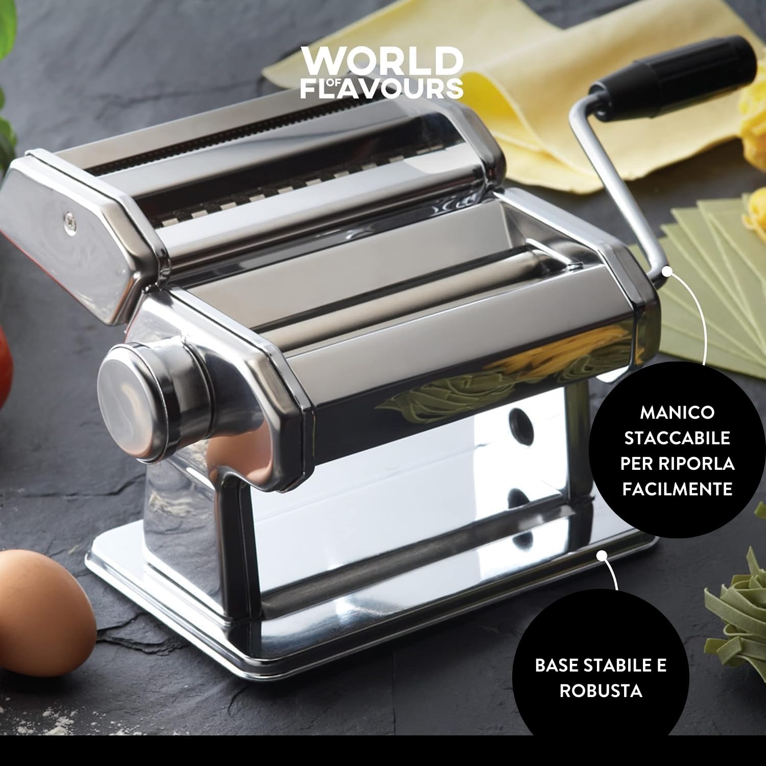 KitchenCraft World of Flavours Macchina per Pasta Acciaio Inossidabile Argento