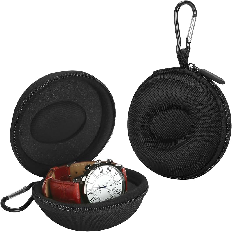 BAOPEND Portable Travel Single Watch Case (Black) | Crushproof Wristwatches Storage Box with Cushioned, Watch Holder case for Men & Women, for Travel, Gym, Outdoor