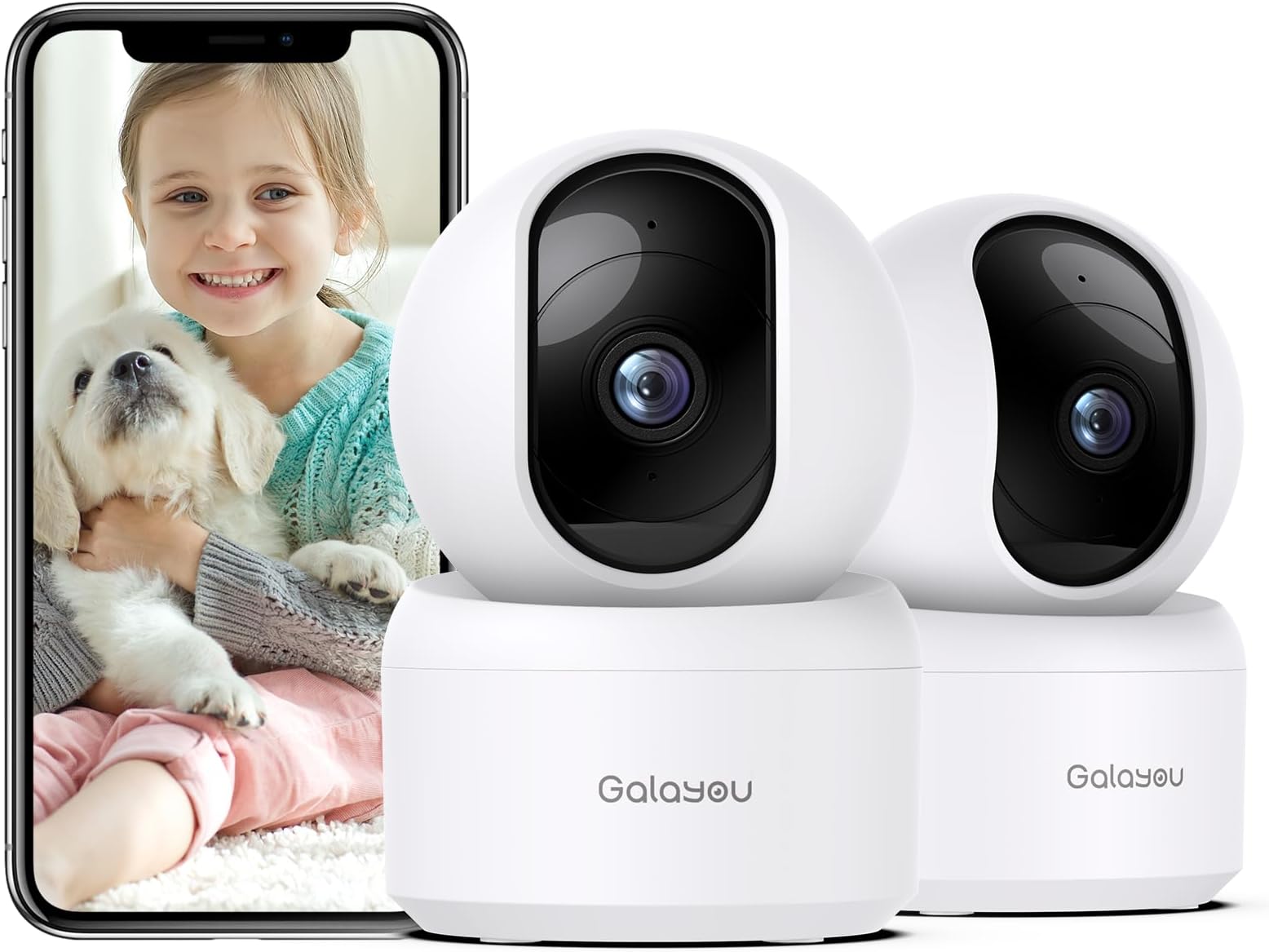 GALAYOU 2K WiFi Pet Camera, Home Security Camera Indoor for Dog, Cat, Baby Monitor Camera, 360° Wireless, Motion Tracking, Night Vision, 2-Way Audio, G2 (2P)