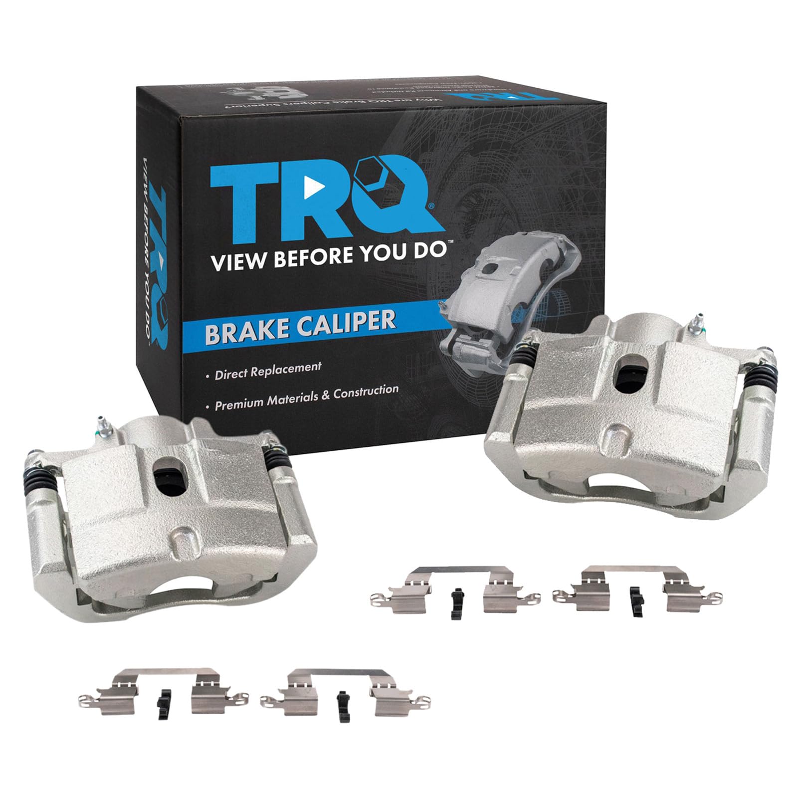 TRQ Front Brake Caliper Set Zinc Coated Brackets Hardware