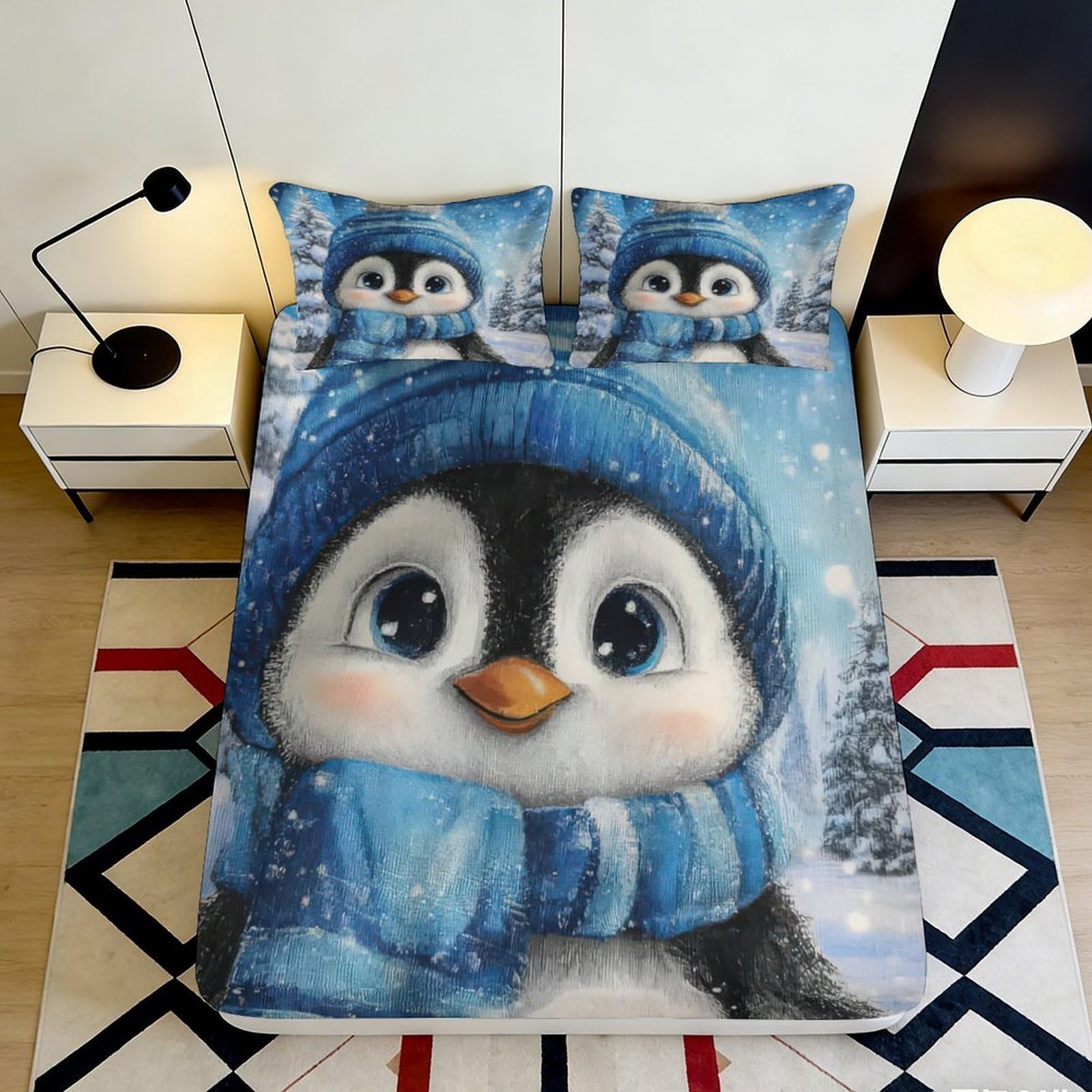 3D Printed Deer Fitted Sheet Microfiber Deep Pocket Non-Slip Bedroom Bedding Wrap for Adults Mattress Fitted Cover 120x200x25cm