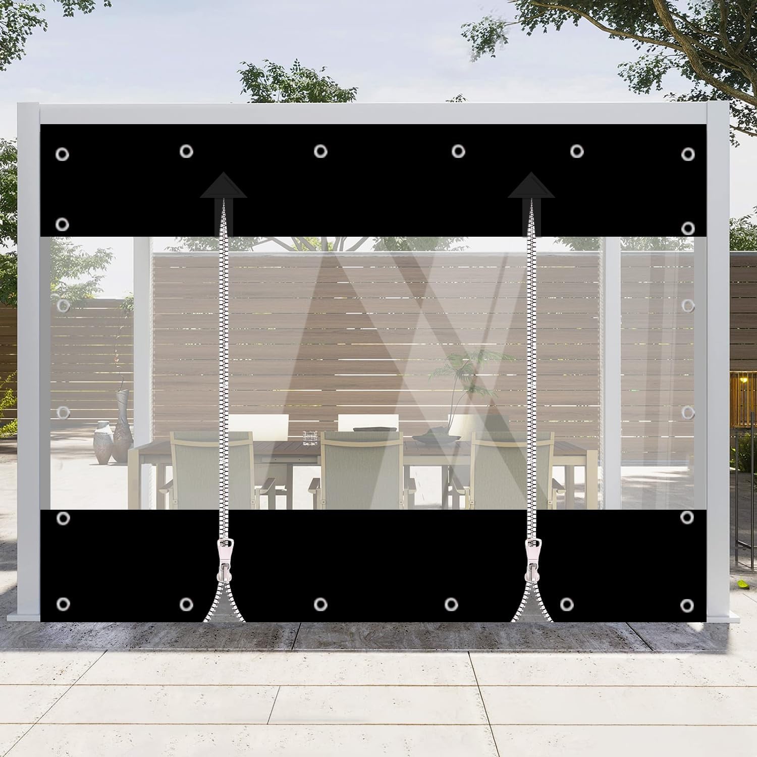 ele ELEOPTION Curtains for Patio with Double Zip Door Enclosure Outdoor Tarp Heavy Duty 100% Waterproof Rain Snow Wind Curtains for Gazebo Garden, Pergola, Porch Black (Size: 8ft x 10ft)