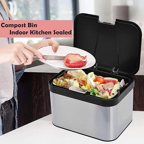 Miniatura 2 de Contenedor de compostaje para encimera, cubo de compost sellado para interiores, contenedor de basura de alimentos, contenedor de compost de cocina