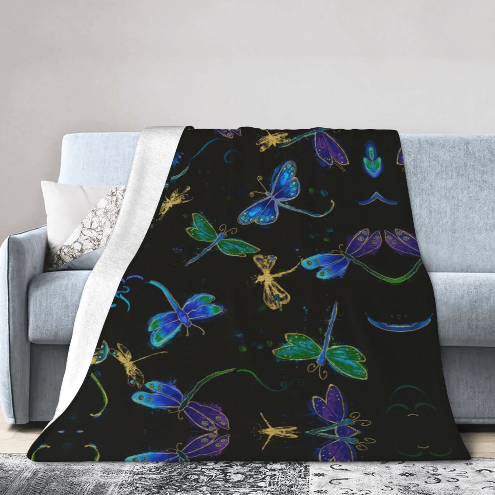 Couverture en flanelle libellule grand format pour canapé et lit en toutes saisons