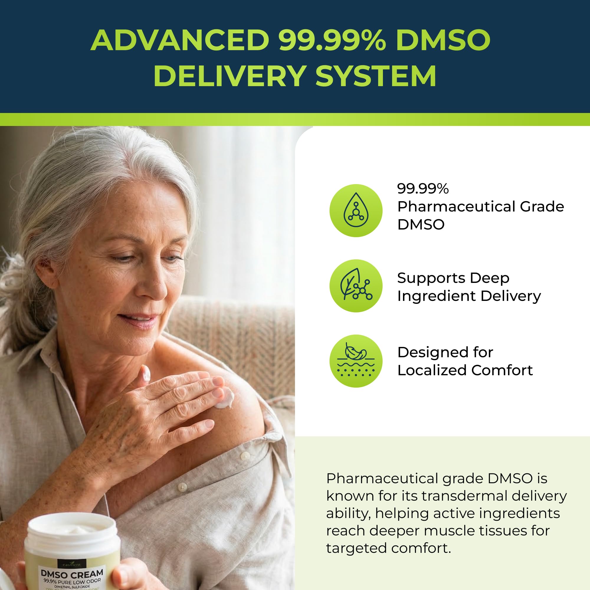 DMSO Cream 99.9% Pure Pharmaceutical Grade for Topical Muscle & Joint Comfort with MSM, Arnica & Magnesium - Support for Knees, Back, Shoulders and Workout Muscle Recovery - 4