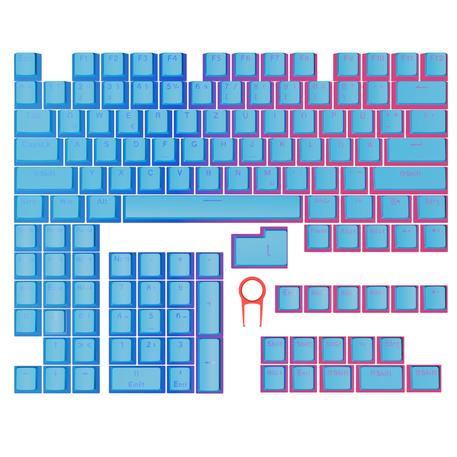 NYFTER - PBT Double-Shot Pudding Keycaps Tastenset für mechanische Tastaturen - deutsches ISO-Layout, kompatibel mit 60%/75% Tastaturen (Blue, Full Layout)