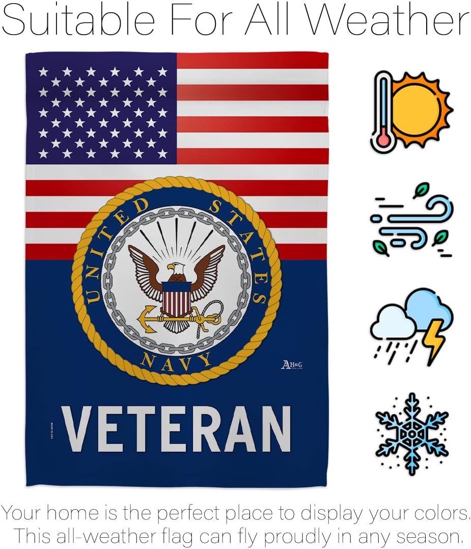 US Navy Veteran House Flag - Dowel Set Armed Forces USN Seabee United State American Military Retire Official - Decoration Banner Small Garden Yard Gift Double-Sided Made in USA 28 X 40