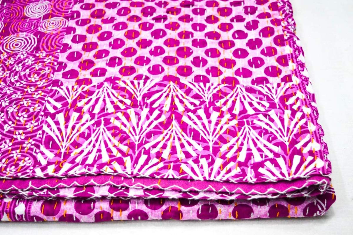 Marusthali Handgefertigte Kantha-Tagesdecke - 100% Baumwolle, Blumenmuster, King/Queen Size, Aus Indien