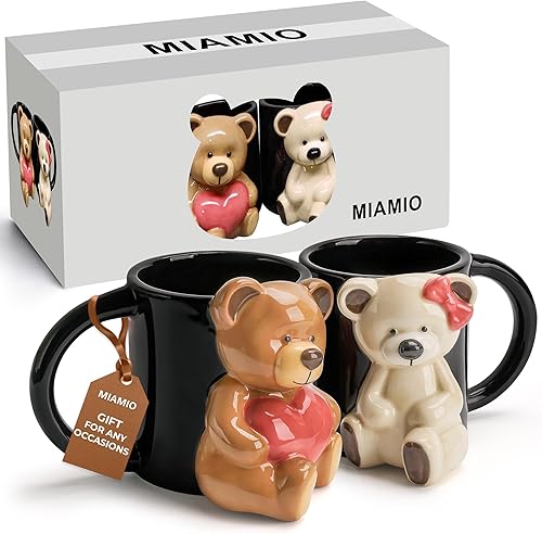 MIAMIO Tazas de cerámica de oso de 12 onzas, tazas 3D lindas tazas de café de animales para los amantes del café, la leche y el té, linda taza de