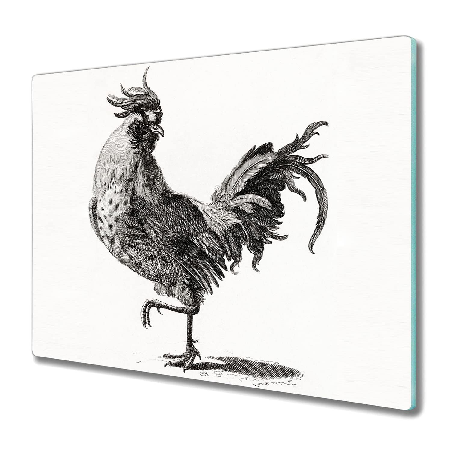 Planche à découper induction 60x52cm anti rayures en verre de sécurité poulet