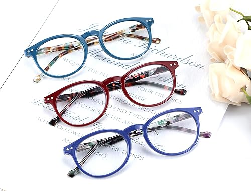 Miniatura 7 de MDee Reading Glasses 3 Pack Women Classics Round Blue Light Blocking Readers Glasses Ladies Spring Hinges