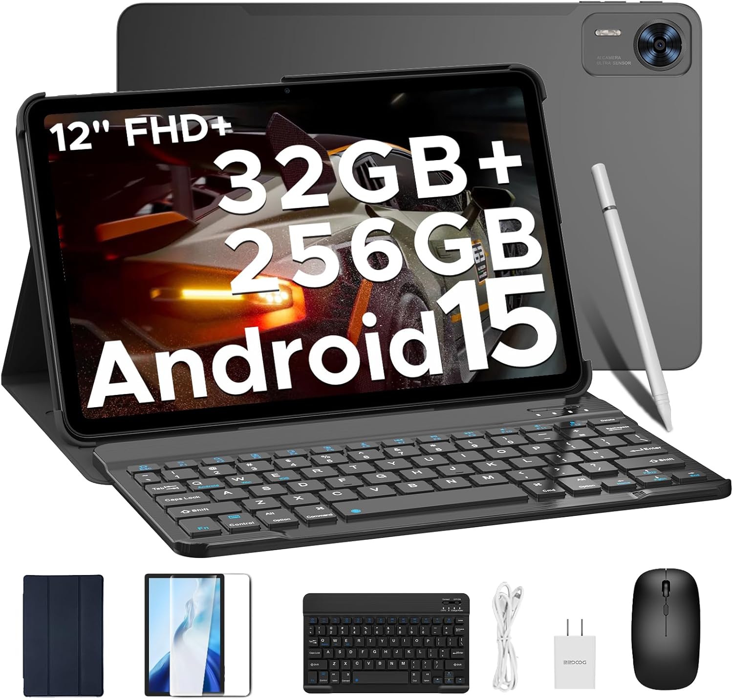 DOOGEE T36 12 inch Tablet with Keyboard, Android 15 Tablet 32GB+256GB/2TB Expand Octa-Core Gaming Tablets,8800mAh,FHD+ Touchscreen with sim Card Slot,WiFi 5,Dual Camera,BT5.0,Widevine L1,Black