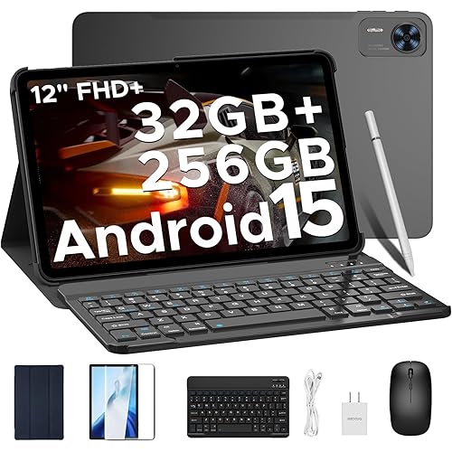 DOOGEE T36 12 inch Tablet with Keyboard, Android 15 Tablet 32GB+256GB/2TB Expand Octa-Core Gaming Tablets,8800mAh,FHD+ Touchscreen with sim Card Slot,WiFi 5,Dual Camera,BT5.0,Widevine L1,Black