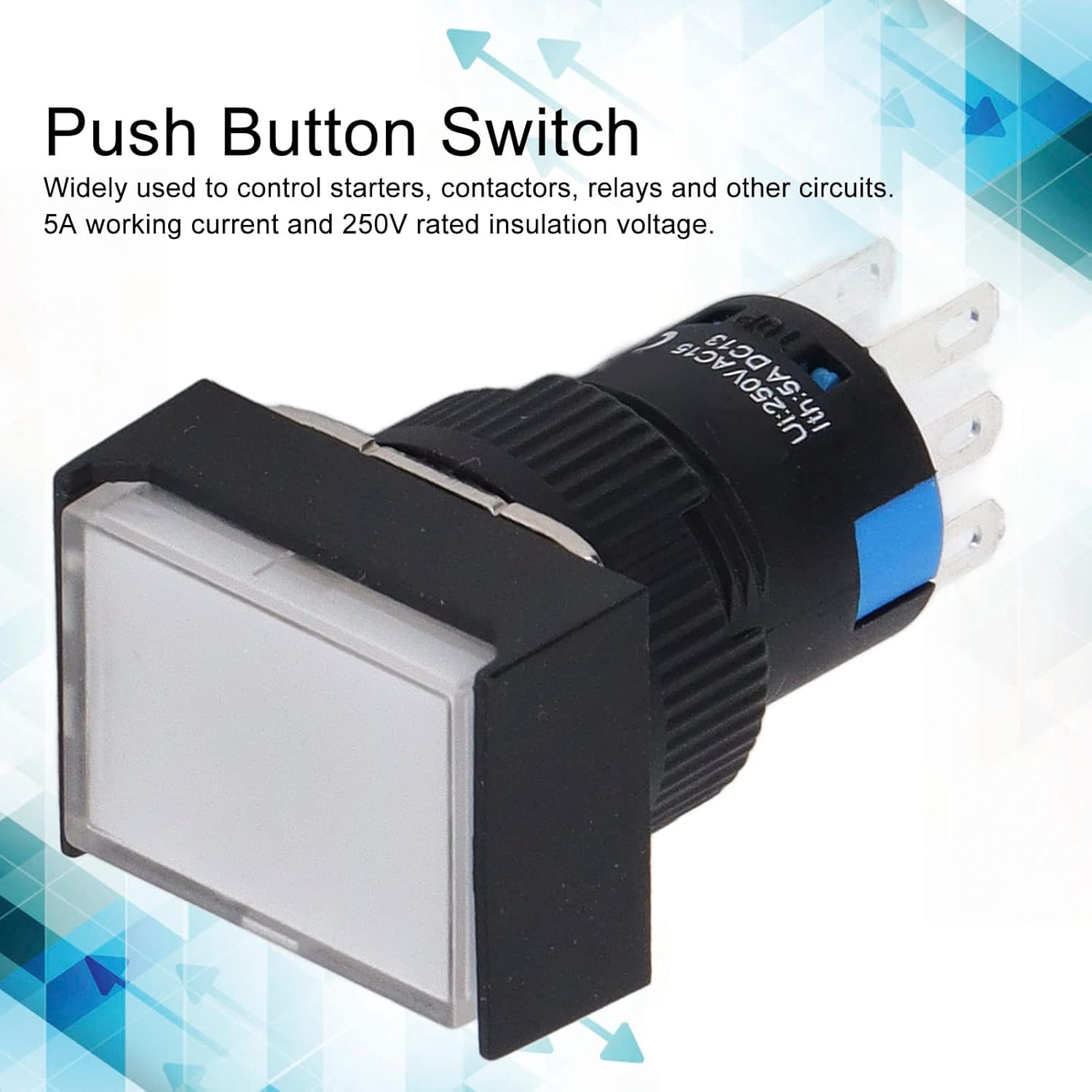 Industrial Control Switch, 20000 Hours Button Switch 250V Rated Insulation Voltage 25Pcs Self Locking Light Indicator for Electric Power