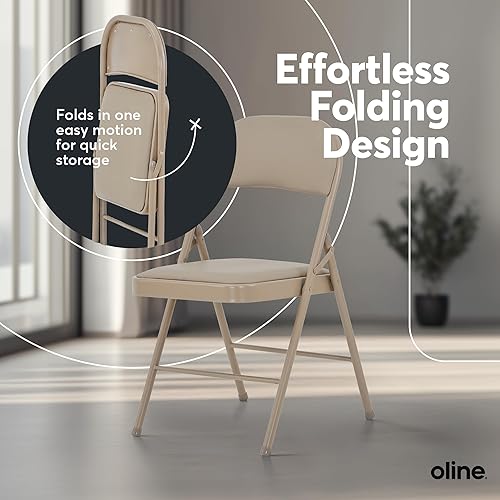 Miniatura 7 de Oline Sillas plegables de vinilo, sillas acolchadas de vinilo con marco de metal duradero, sillas plegables apilables para interiores y exteriores,