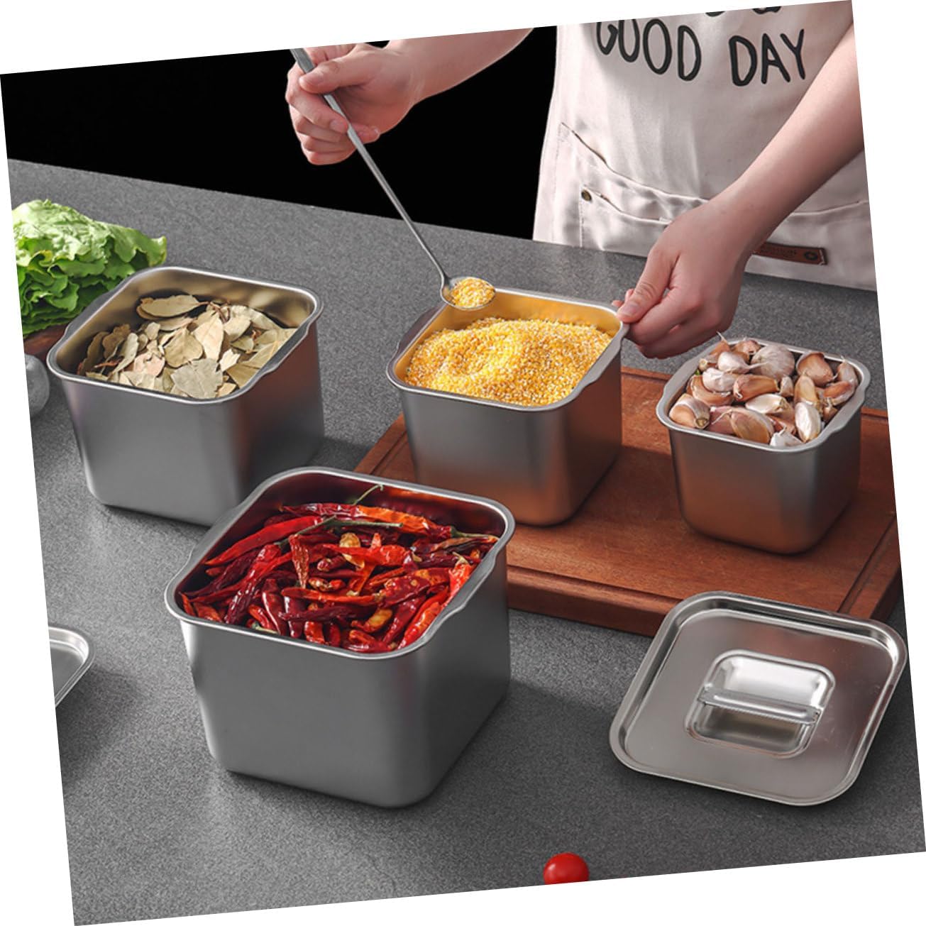 LABRIMP Condiment Pot Spice Jar Lids Stainless Steel Seasoning Holder Airtight Lids for