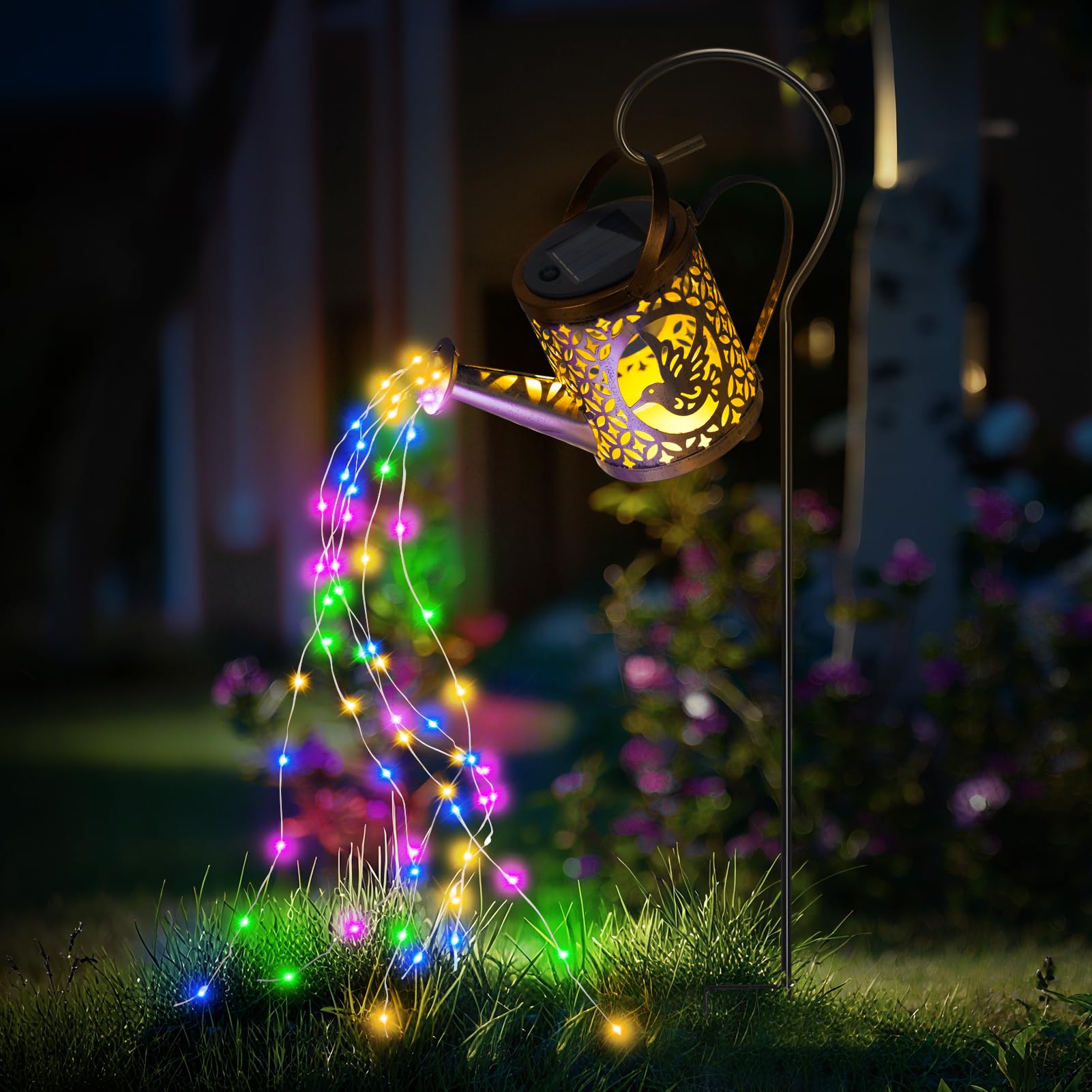 Solar Gießkanne Lichterkette Aussen, Gartendeko Gießkannenlicht Lichter mit 8 Modi Wasserdicht Solarlampen für Außen mit Schäferhaken, Vintage Deko Lichterketten für Balkon Hofweg Baum Rasen [1 Stück]