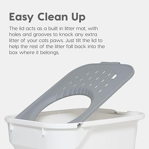 Miniatura 4 de IRIS USA - Caja de arena grande cuadrada para gatos con cuchara, bandeja de arena para gatos con cubierta para atrapar partículas de arena y paredes