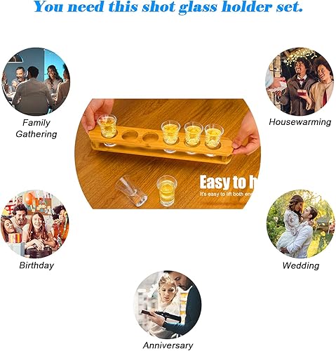 Miniatura 10 de D&Z Juego de soporte para chupitos con 12 vasos de chupito transparentes de base gruesa, estante de madera de bambú para chupitos de tequila,