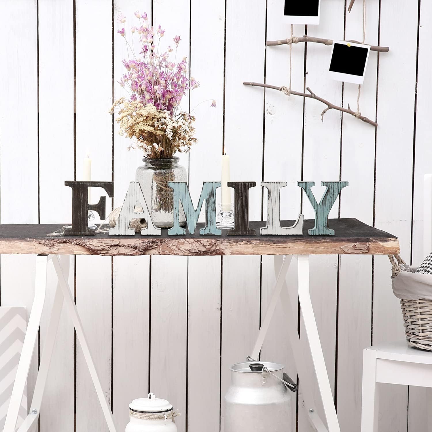 MyGift Decorative Multicolor Distressed Wood F-A-M-I-L-Y Block Cutout Freestanding Letters, Rustic Wooden Family Sign Tabletop Art Decor for Home or Office - Image 3
