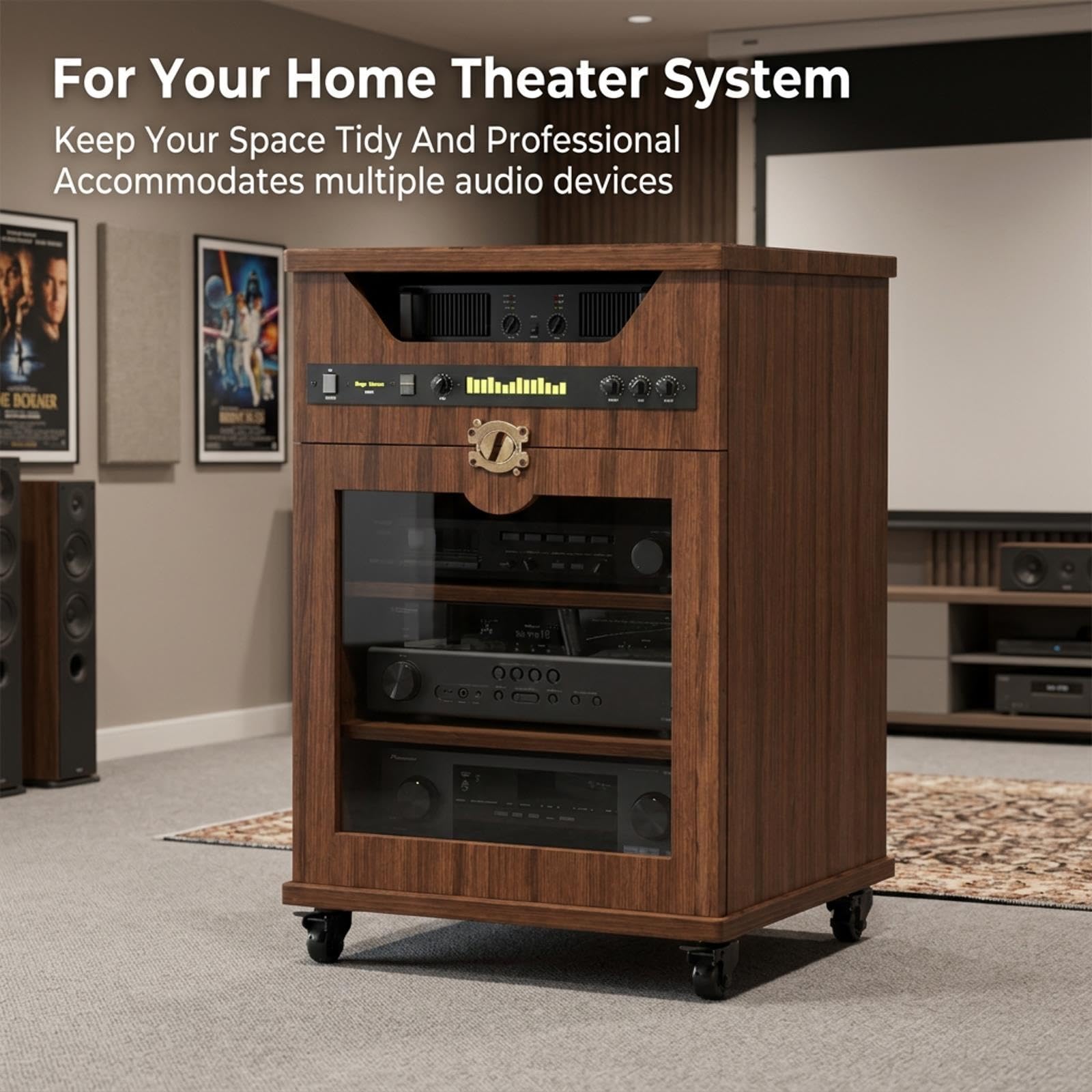Rack Audio, Meuble Média avec Structure Réglable