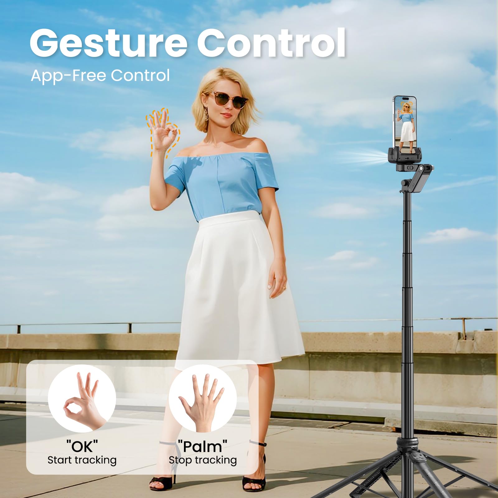 Treppiede per selfie, con luce di riempimento e telecomando, per iPhone, rotazione a 360°, supporto per fotocamera, per vlogging, streaming live su YouTube, registrazione video (160 cm)
