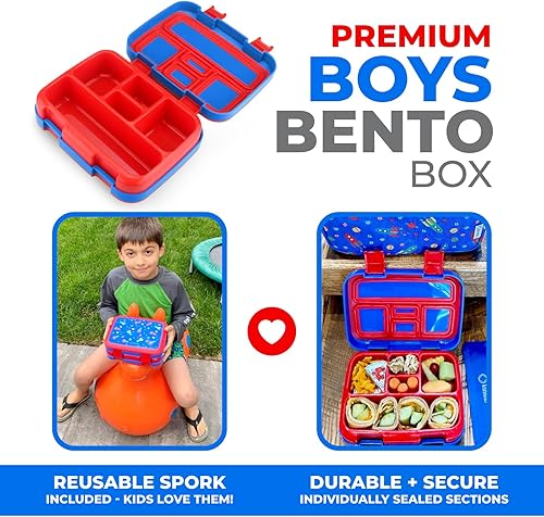 Miniatura 2 de Kinsho - Lonchera bento infantil, 5 secciones para control de porciones, bandeja de plástico desmontable sin bisfenol A, para niños preescolares y