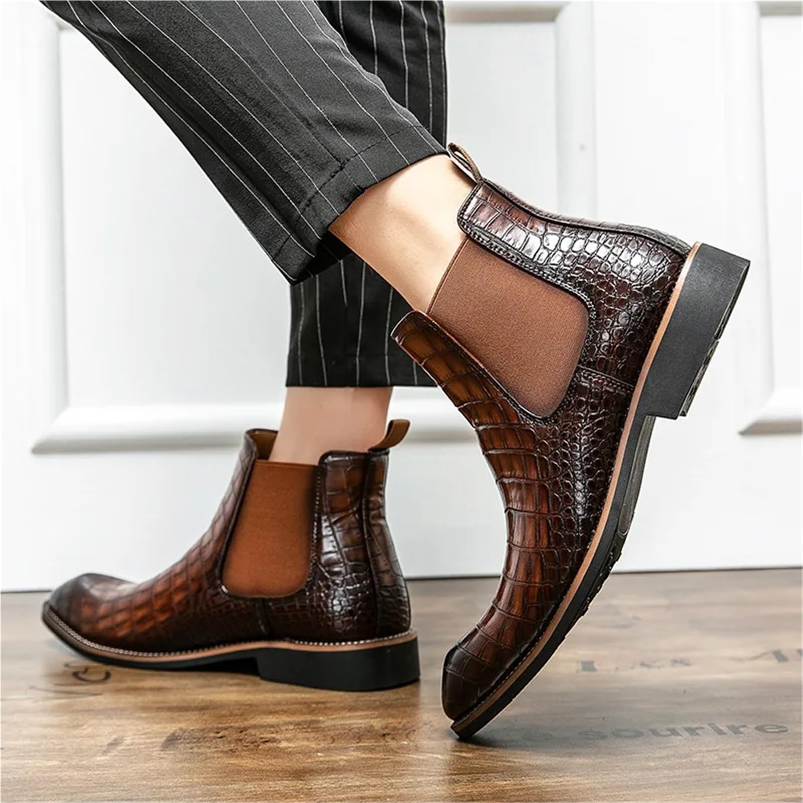 Chelsea Boot Uomo Stivali Chelsea da uomo in pelle, casual, a punta, slip-on, alla caviglia, stile retrò, for feste e matrimoni