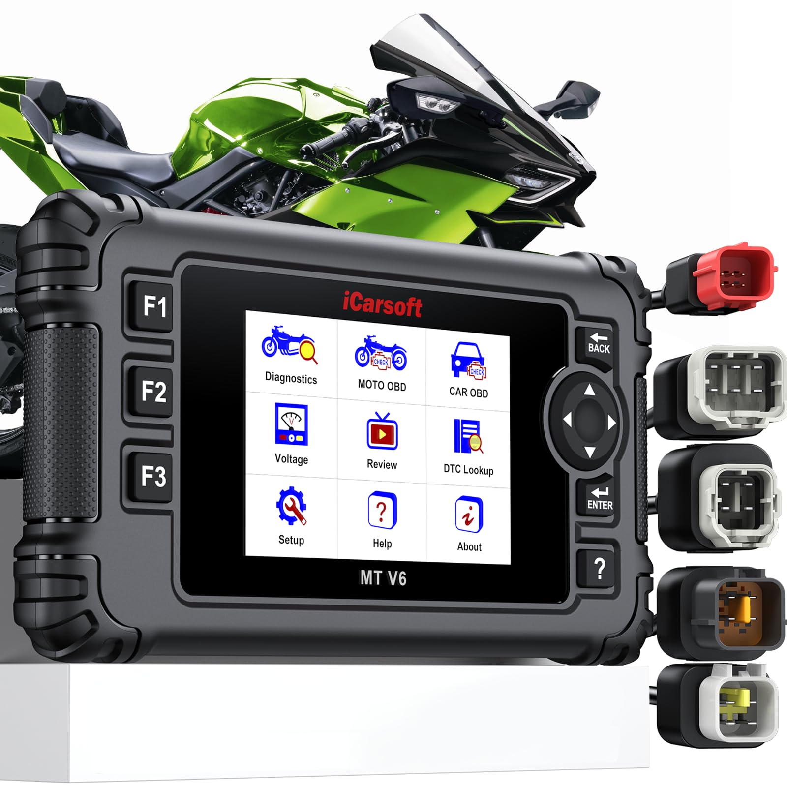 Motorrad Diagnosegerät für Kawasaki, iCarsoft MT V6 Motorrad Alle System Scan Werkzeuge mit Alle Aktuationstests, Sonderfunktionen, Batterietest, Lesen/Löschen von Fehlercodes