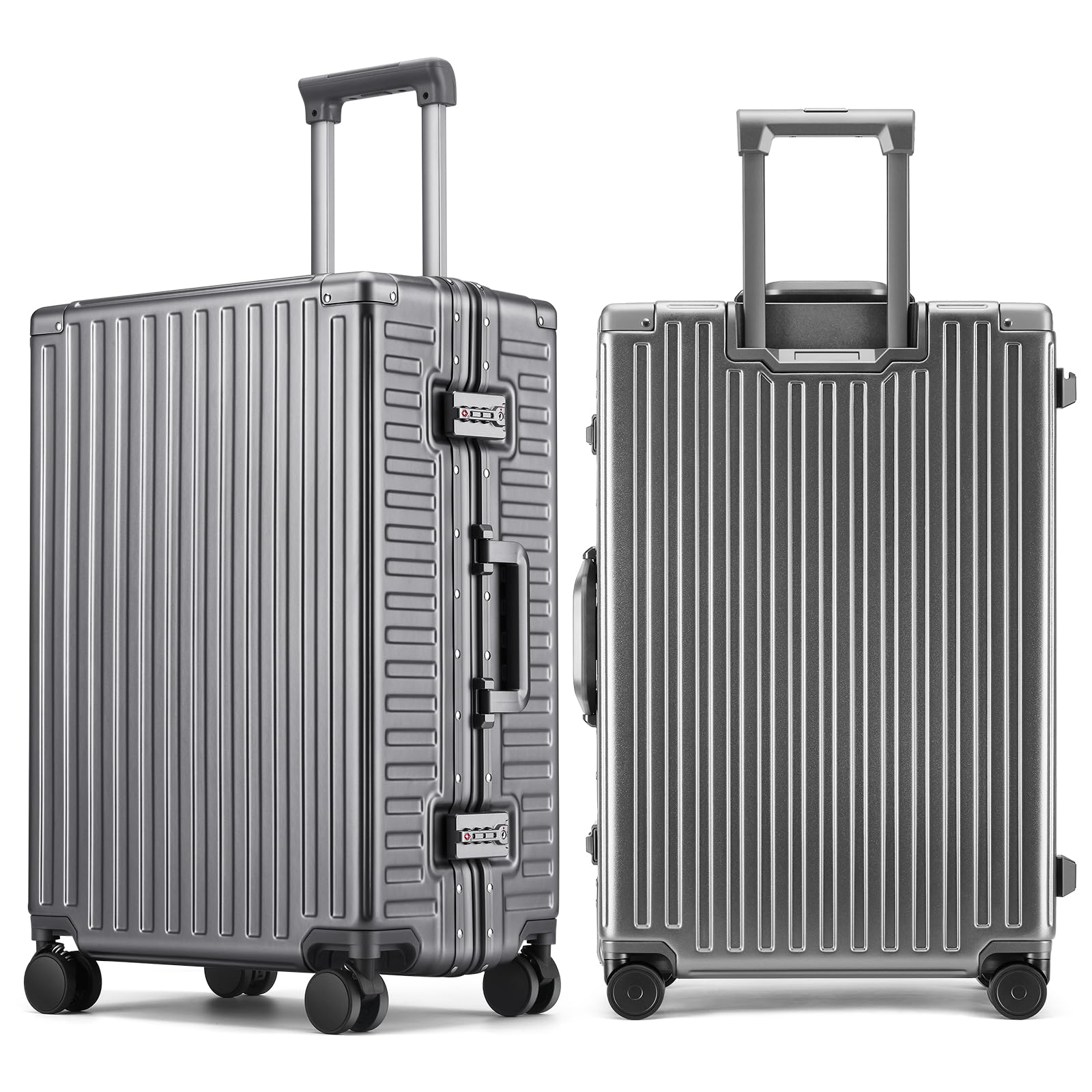 ROAMING Zipperless Luggage Airline Approved with Polycarbonate Aluminum Frame, Lightweight Hardside Luggage with Spinner Wheels, Metal Travel Luggage with Double TSA Locks, Carry On 20 Inch, gray,