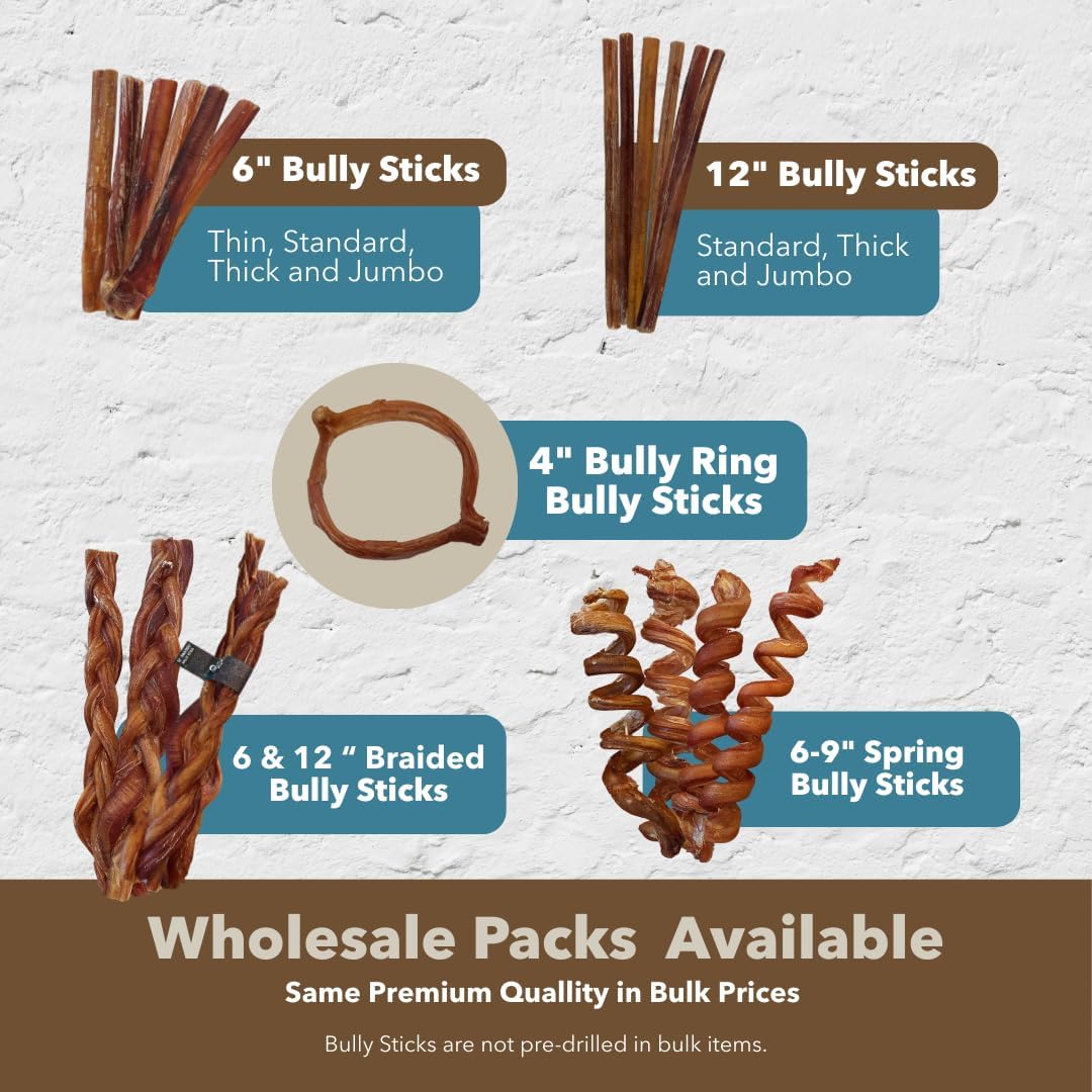 Nature's Cuts 6" Thin Bully Sticks (100 ct) ($1.33 Ea) Bulk Pricing 100% All Natural, Single Ingredient, Beef Pizzles