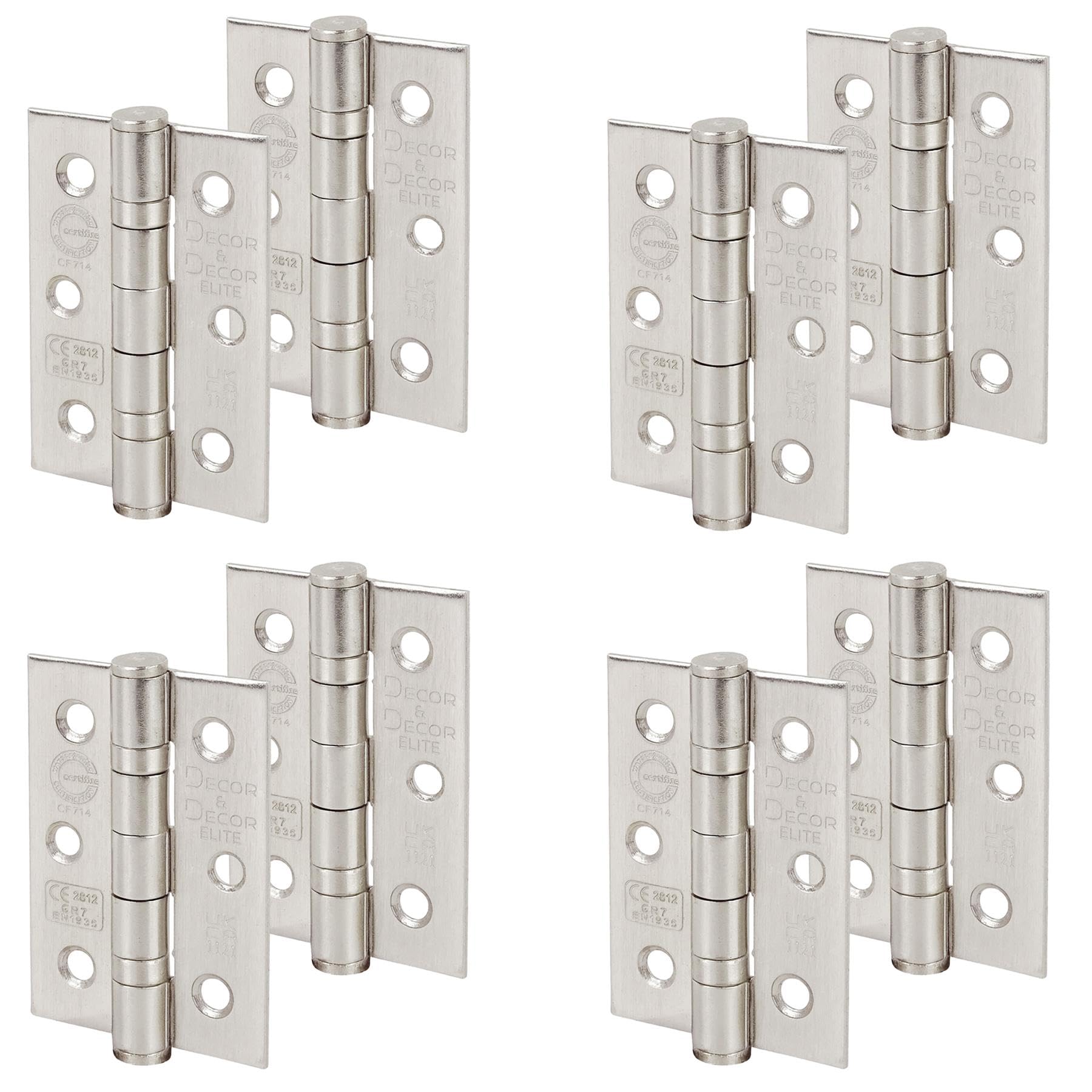 Decoranddecor Satin Nickel Door Hinges Internal - Fire Rated - 3Inc / 76Mm - Ball Bearing - Steel - 4 Pairs