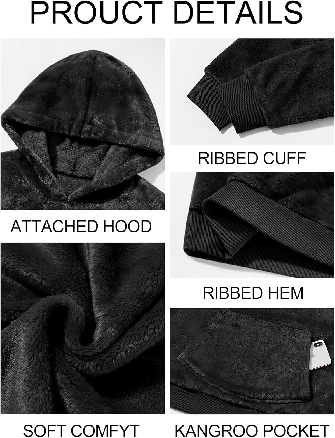 Runcati Mens Fuzzy Sherpa Pullover Hoodie Sweatshirts Long Sleeve Kangaroo Pocket Winter Fall Outwear Hooded - Image 5