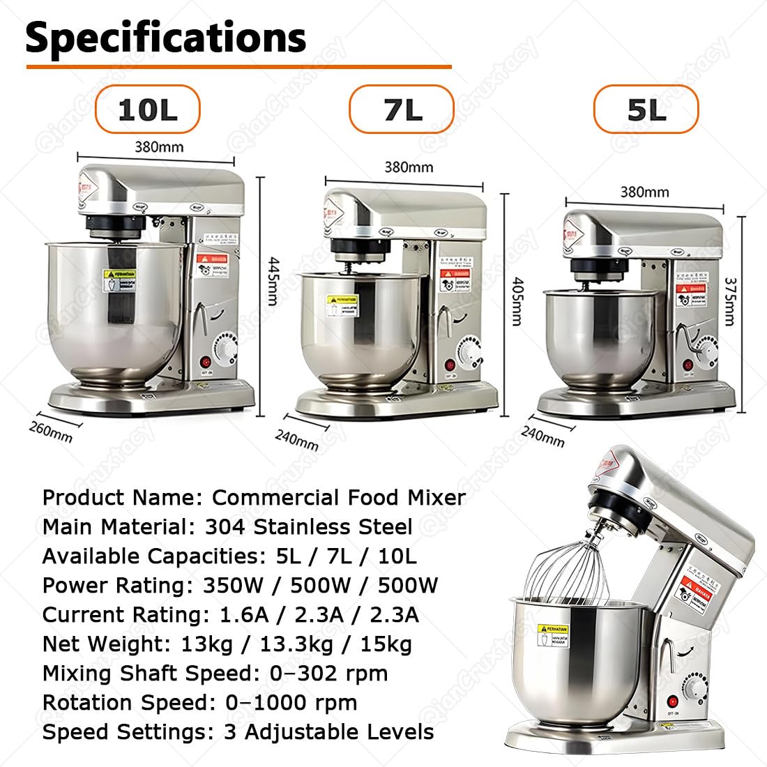 Impastatrice Elettrica Multifunzione per Pane E Dolci 7L | Macchina Planetaria per Dolci, Pane, Pizza e Pasta, Adatta per Pasticcerie, Ristoranti e Hobbisti della Panificazione