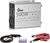Pure sine Wave Inverter 500W Rated Power 1000W Surge Power, DC12V to AC 110V 60Hz with Dual AC Output receptacles, USB-A and Type-C Port Output, LCD Display