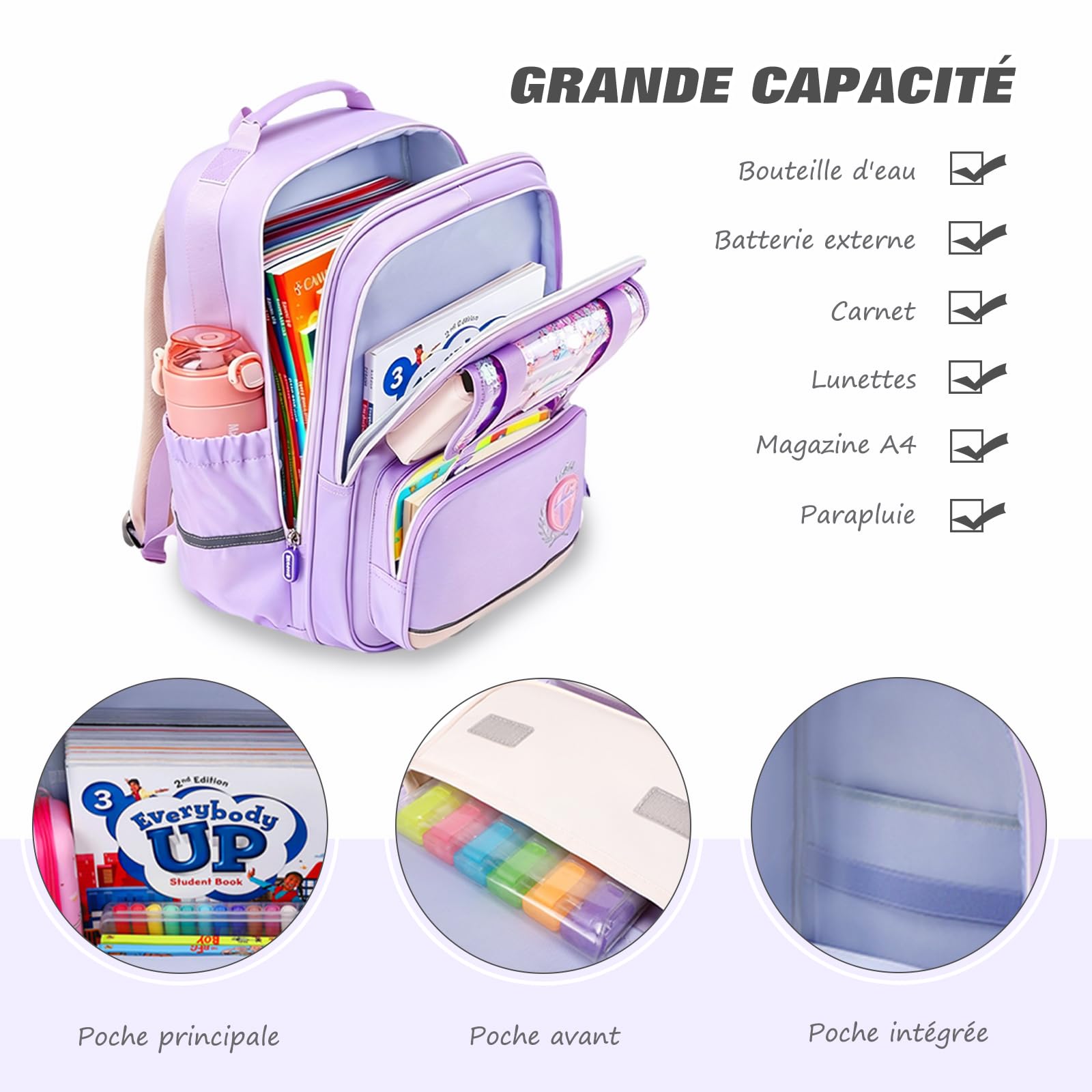 FANDARE Léger Imperméable Cartable Enfant Garçon Fille École pour Primaire Maternelle Bretelles Larges Dos 3D Mousse Sangles Poitrine Antichoc Marron