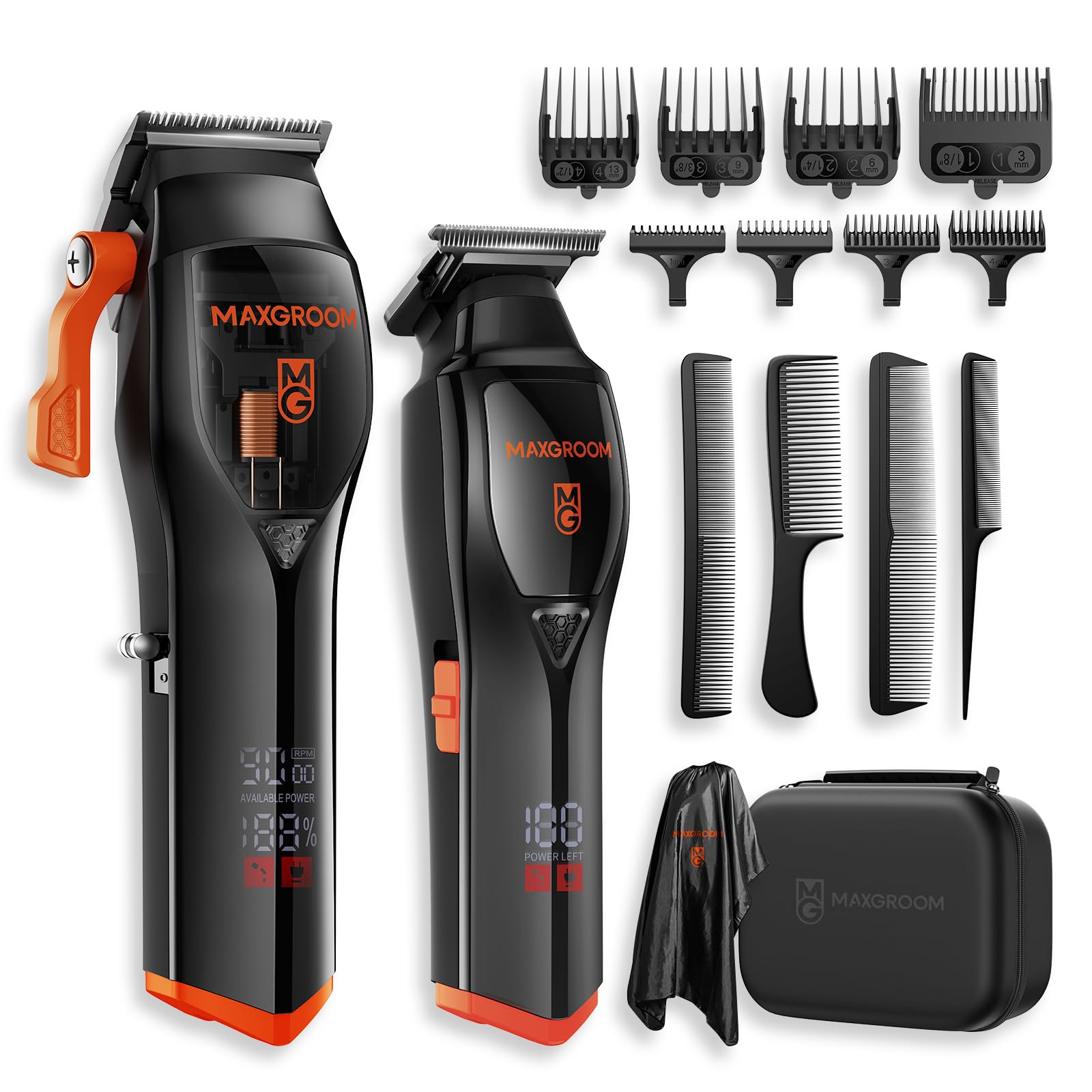 MAXGROOM Haarschneidemaschine Profi Set mit 9000 U/min Magnet-Motor, Diamantähnlich Beschichteten & Keramik-Klingen Haarschneider, Einstellbares Zero-Gap Konturen Haartrimmer, Akku, LED-Anzeige