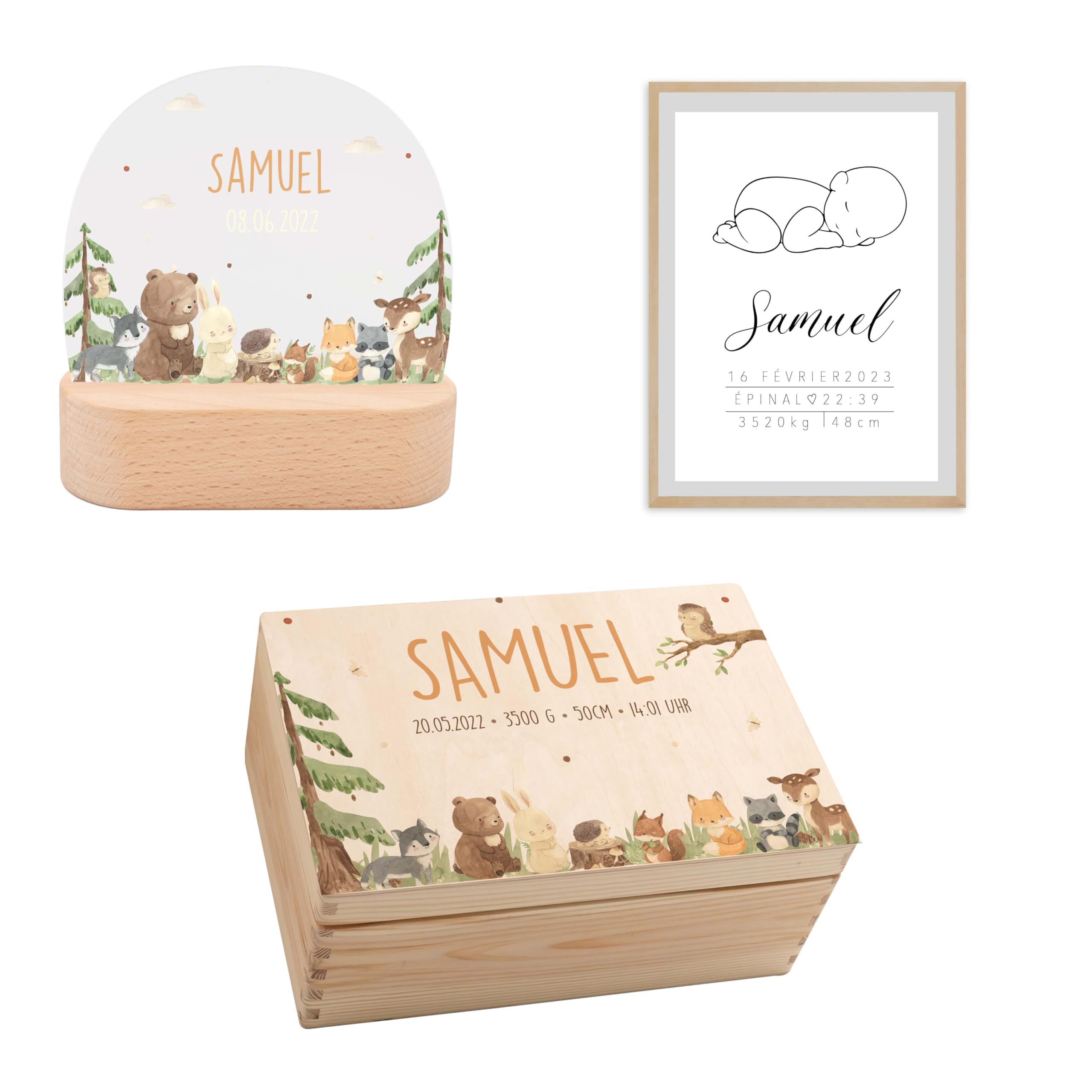 Kidsmood - Personalisierte Geschenke Baby – Babygeschenke zur Geburt Junge & Mädchen – Nachtlicht Kinder, Erinnerungsbox Baby, Poster als Dekoration für Kinderzimmer – Neugeborenen Geschenk mit Namen