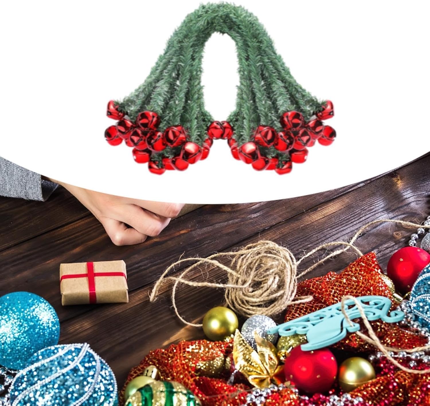 25Pcs Christmas Garland Ties with Bells Ornaments 19.69inch for Banister Stairs Railing for Craft Wrapping Gift