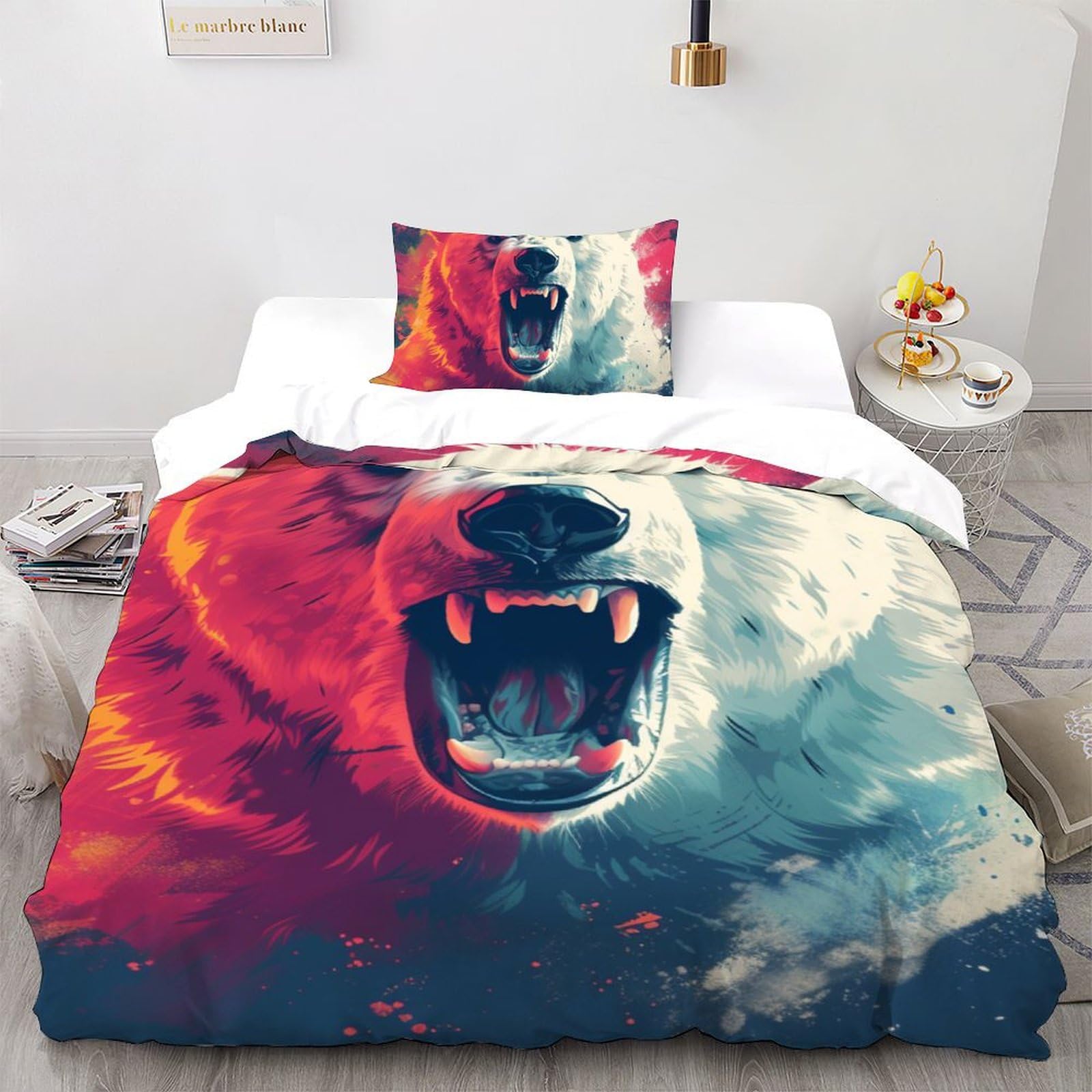 Housse de couette polar ours microfibre pour un lit simple facile à border et sans repassage