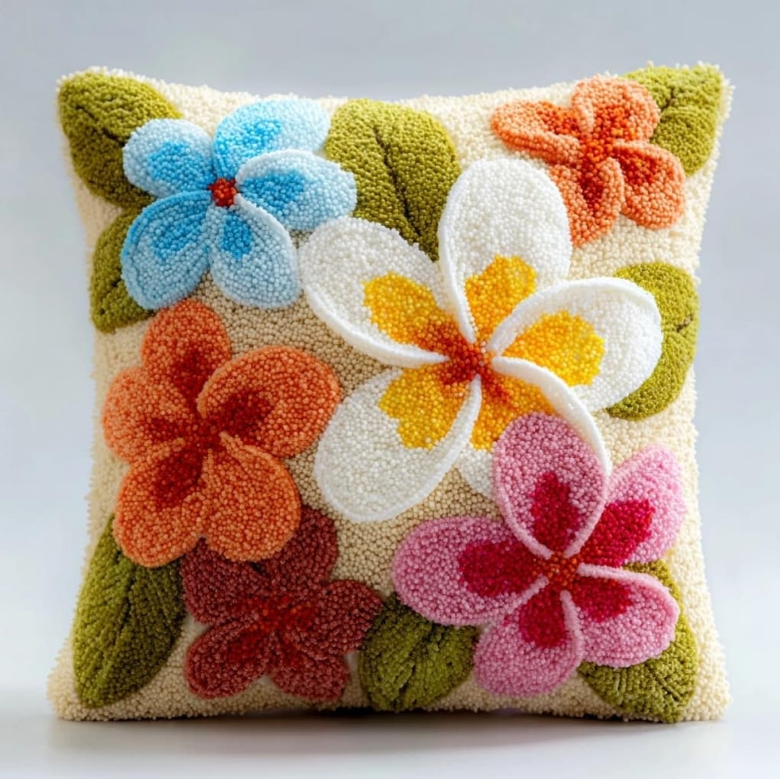 AxiangziK Latch Hook Needlecraft Pillow Kit 43x43cm,Frangipani Pre-Printed Pattern Cushion Making Set,Great for Relaxation & Home Styling,17x17in