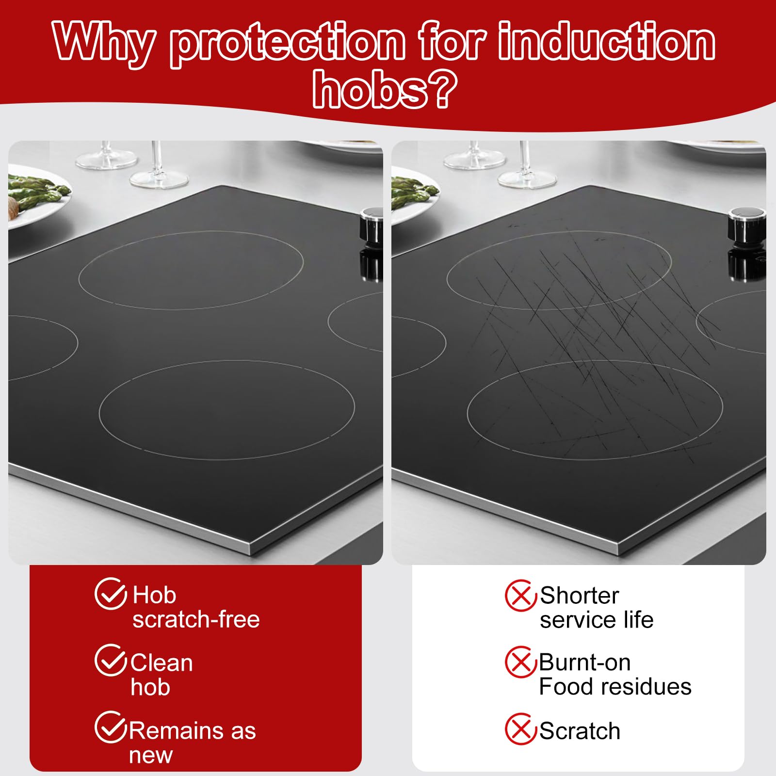 YYTECH Induktionsschutzmatten 5-teilig - Hitzebeständige Silikonmatten Für Ceranfeld Bis 260°C