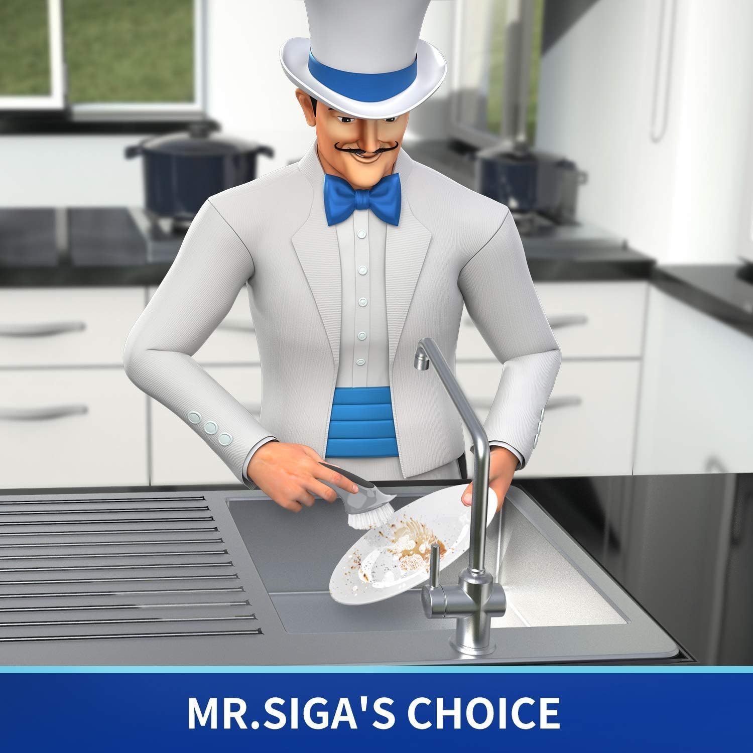 MR.SIGA Pot and Pan Cleaning Brush, Dish Brush for Kitchen, Pack of 2 Black & Grey