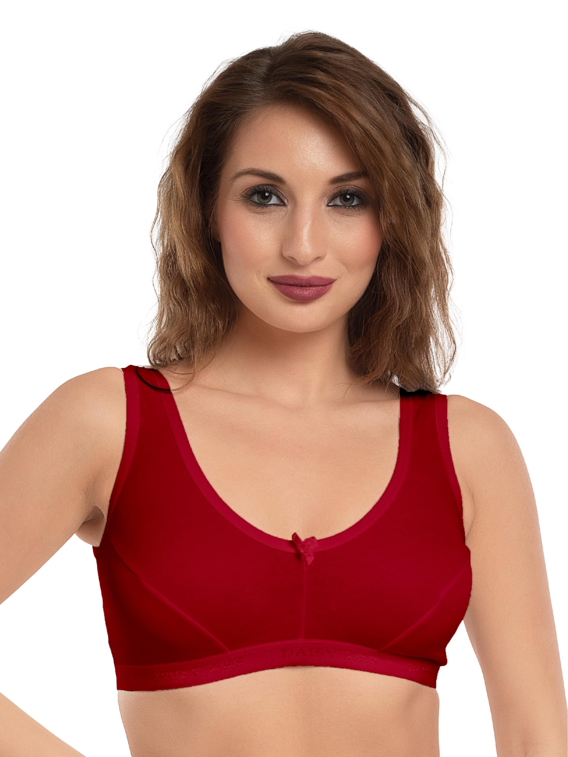 DAISY DEEWomen's Girls Cotton Easy Slip-On Bras Non-Padded Wirefree High Coverage Sleep Bra Comfortable Fit Everyday Sports Bra Home Bra - NLRA
